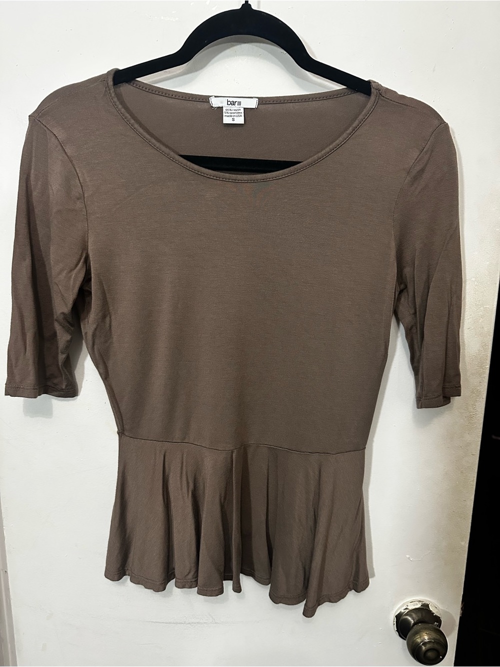 Bar III Taupe Brown Peplum Scoop Neck Top